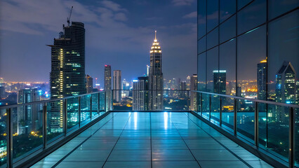 Kuala Lumpur Cityscape at Night from a Rooftop Terrace