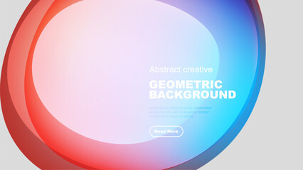 Fototapeta premium Abstract circles overlap, creating vibrant color gradients. Text promotes geometric background design, includes read more button.