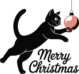 Christmas cat playing with ornament silhouette vector