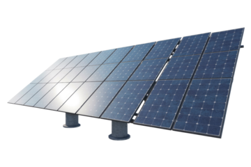 A large solar panel array, angled towards the sun, generating clean energy. background removed