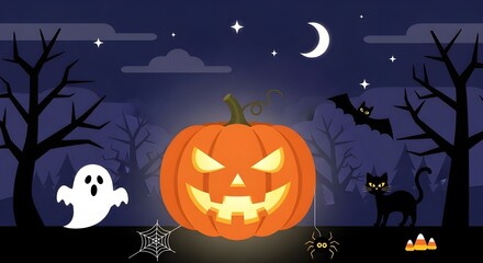 halloween background with pumpkin and bats