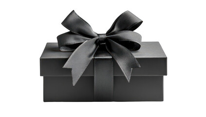 A beautifully wrapped black gift box with a sleek ribbon. set against a clean. white background. symbolizing elegance and anticipation for special occasions like birthdays or anniversaries