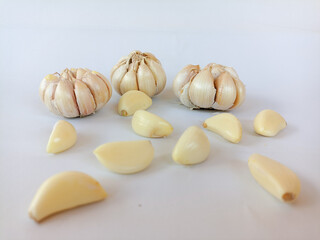 Fresh garlic bulb on a white background