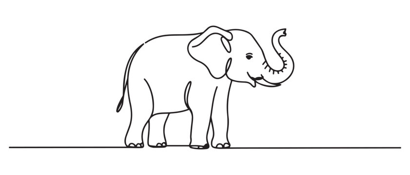 A cute elephant stands up straight. Big animal. World Elephant Day. one line Icon drawing with white background