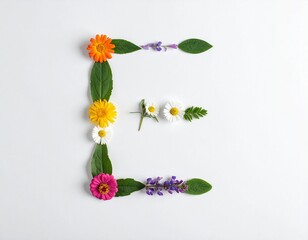 Obraz premium Letter E made of real natural flowers and leaves. Flower font concept.