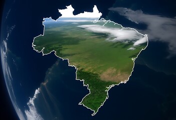 Satellite view of brazil showing lush green landscapes and cloud formations from space
