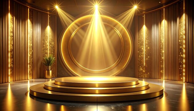 Golden stage with spotlight, ideal for awards
