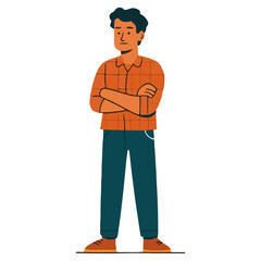 Confident Man with Arms Crossed — Leadership/Business Casual Portrait, Corporate Hiring/Team Profile, Flat Vector