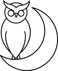 black and white owl line art on transparent background