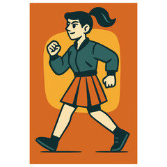 Girl Running in Skirt — Student Athlete/PE Class, Dynamic Youth Fitness Scene, Modern Flat Vector