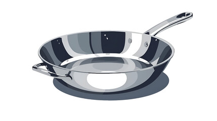 Chrome frying pan vector isolated on white for kitchen cooking utensil household and food design illustration