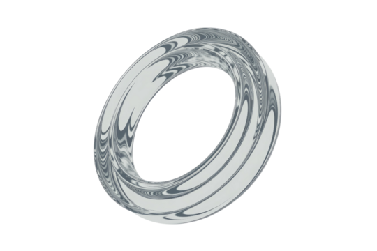 Abstract 3D rendering of a silver ring with swirling, marble-like texture. background removed