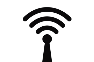 Simple black WiFi signal icon on a transparent background, representing wireless connection. background removed