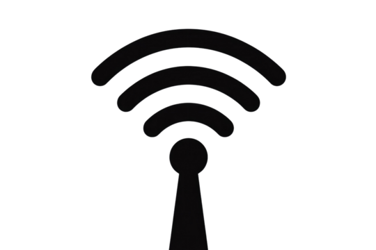 Simple black WiFi signal icon on a transparent background, representing wireless connection. background removed