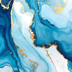 Abstract marbled design in blues and golds