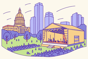 Austin Farmers Market in Texas, colorful stalls with live music and vibrant community atmosphere