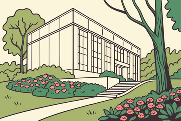 Barnes Foundation in Philadelphia, Pennsylvania, modern limestone-and-glass building with lush gardens