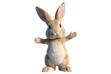 Adorable 3D rendered bunny with outstretched arms, inviting a hug. background removed