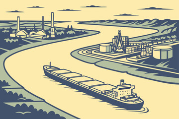 Baton Rouge Port in Louisiana, tankers and barges docked along wide riverfront