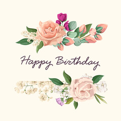 Happy Birthday. Greeting card with flowers. Vector.
