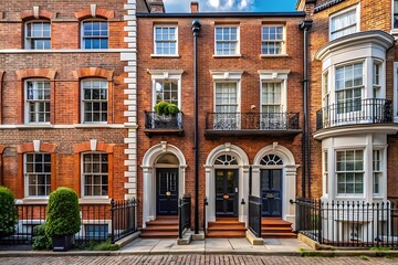 Fototapeta premium Elegant Brick Townhouses on a Cobblestone Street in London