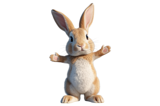 Adorable 3D rendered bunny with outstretched arms, inviting a hug. background removed - Powered by Adobe
