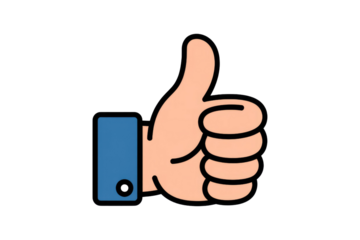 Cartoon thumbs up gesture, simple design, transparent background. background removed