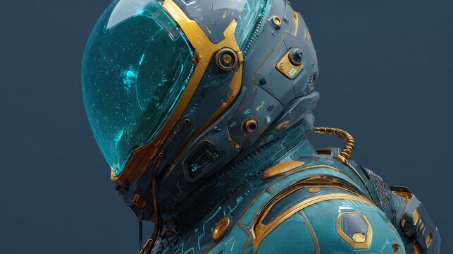 Futuristic Space Exploration Suit Featuring Advanced Technology, Intricate Design, and a Visor with Detailed Circuitry for Advanced Astronaut Missions