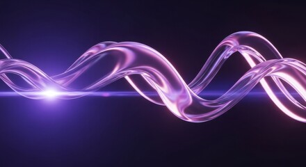 Abstract purple glass spiral with lens flare 3D rendering