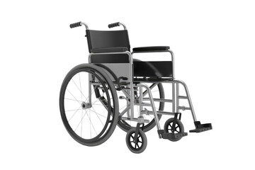Fototapeta premium A 3D render of a standard wheelchair, isolated on a transparent background. Provides mobility for individuals with disabilities. background removed