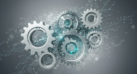 Futuristic Technology Gears with Digital Circuit Abstract Background, Innovation and Engineering Concept Design