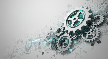 Futuristic Technology Gears with Digital Circuit Abstract Background, Innovation and Engineering Concept Design