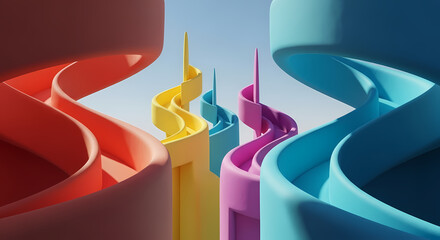 Colorful Abstract 3D Spirals Design Modern Art and Background