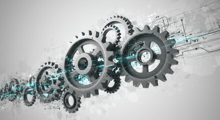 Futuristic Technology Gears with Digital Circuit Abstract Background, Innovation and Engineering Concept Design