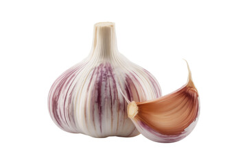 Obraz premium A whole bulb of garlic and a single clove, isolated on a transparent background. background removed