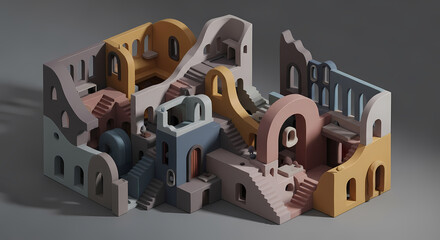 Abstract Architectural Model with Arches and Stairways A Playful and Artistic Construction
