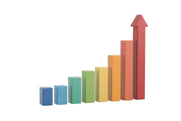 3D rendered bar graph showcases upward trend, signifying growth and progress. background removed