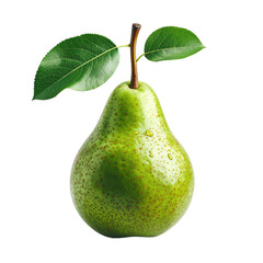 Fresh green pear with leaves