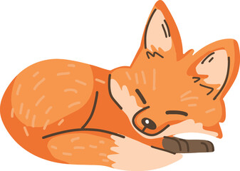 Sleeping fox with curled tail and closed eyes