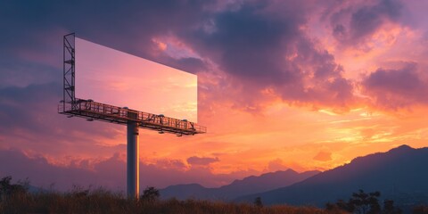 Blank Billboard Against a Vibrant Sunset Sky Ideal for Advertising and Marketing Concepts