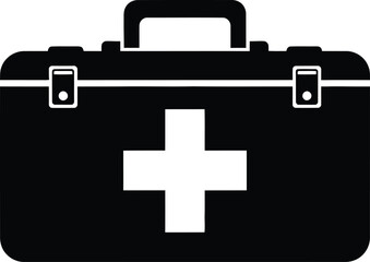 Obraz premium Black first aid kit with a white cross ideal for medical emergencies and preparedness in any situation on white background