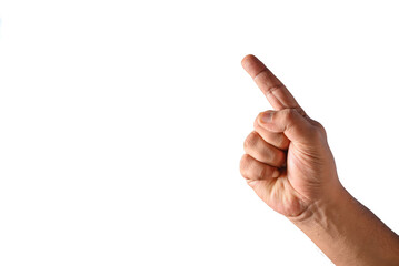 Male Hand Pointing Forward Gesture Isolated Against a white Background