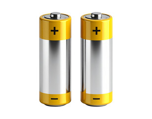 Realistic Yellow and Silver AA Batteries, Front View, isolated on transparent background.
