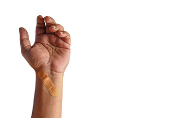 Close-Up of Hand with Bandage Displaying Wound Care on White Background