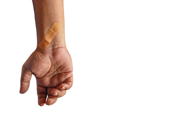 Close-Up of Hand with Bandage Displaying Wound Care on White Background