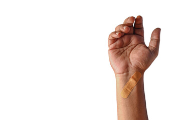 Close-Up of Hand with Bandage Displaying Wound Care on White Background