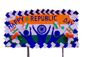Creative Poster Celebrating India's Republic Day with Tricolor and Symbols