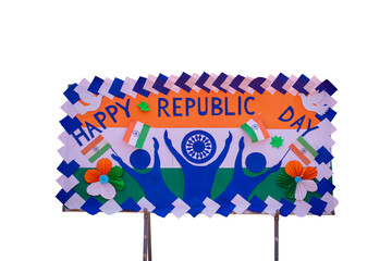 Creative Poster Celebrating India's Republic Day with Tricolor and Symbols
