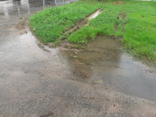 Puddle on the background of rain