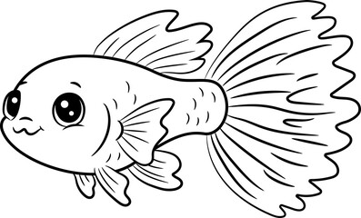 Cartoon of a guppy fish. For coloring. Learning media for child development.